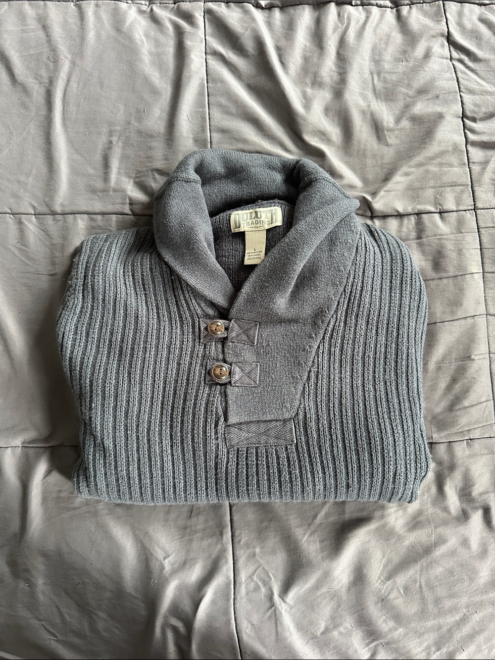 Duluth Trading Brigadier Shawl Collar Navy Blue Sweater